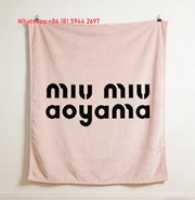 Miu Miu Aoyama Pink Flannel Throw Blanket Miu Miu Logo Printed Sofa Blanket IMG_0388